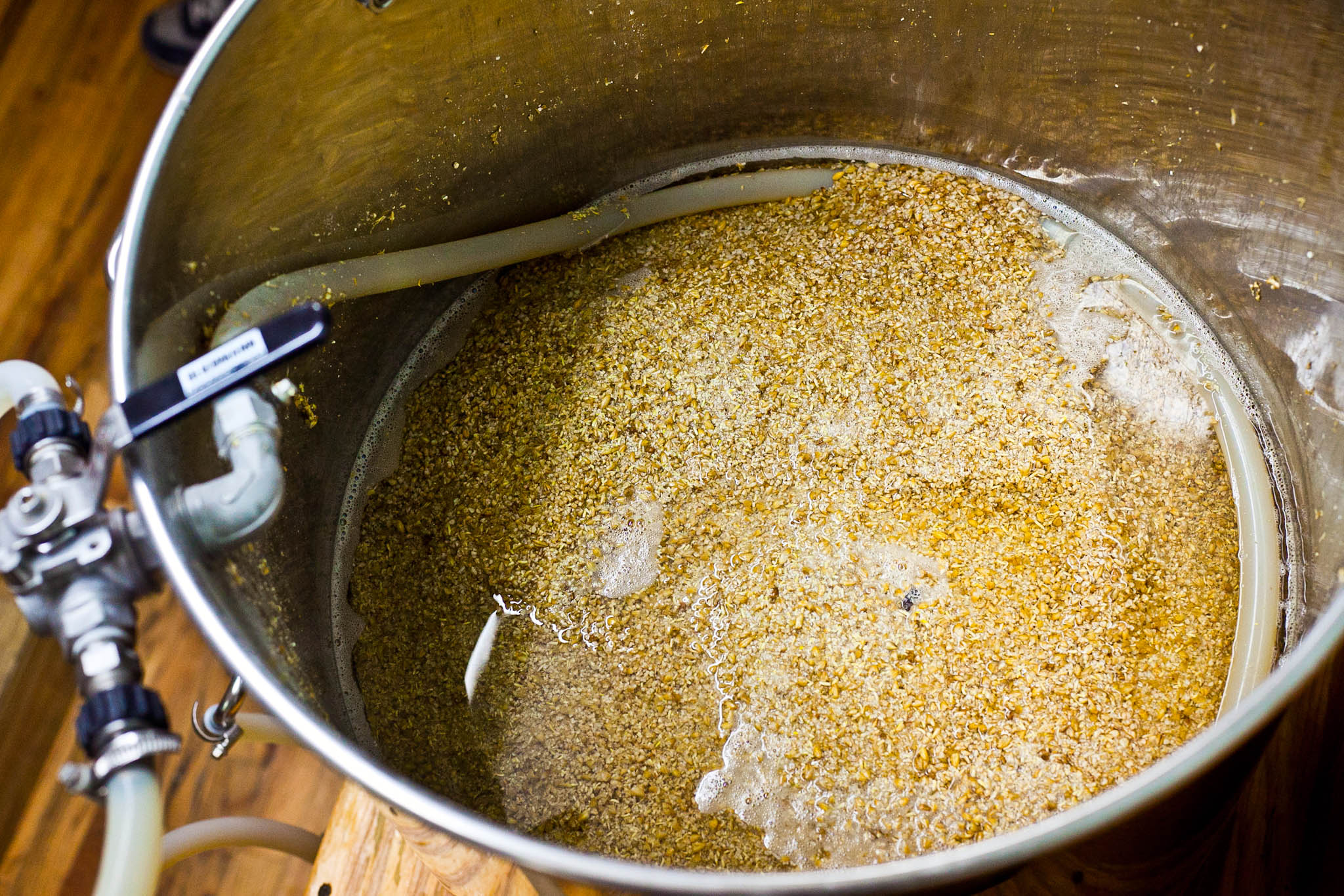 A picture of malt being converted to wort for brewing beer.