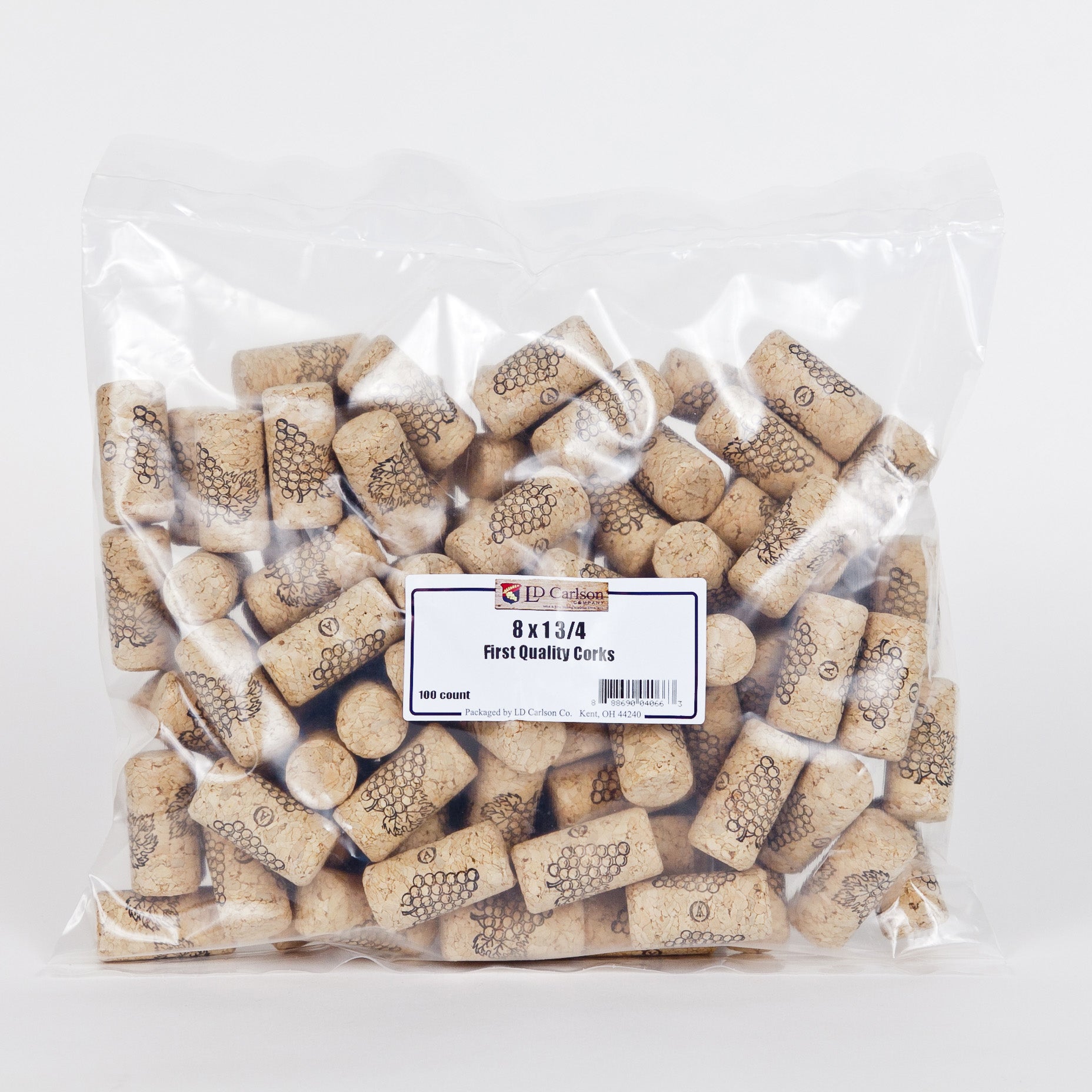 8 x 1 3/4 First Quality Straight Wine Corks (100/Bag)