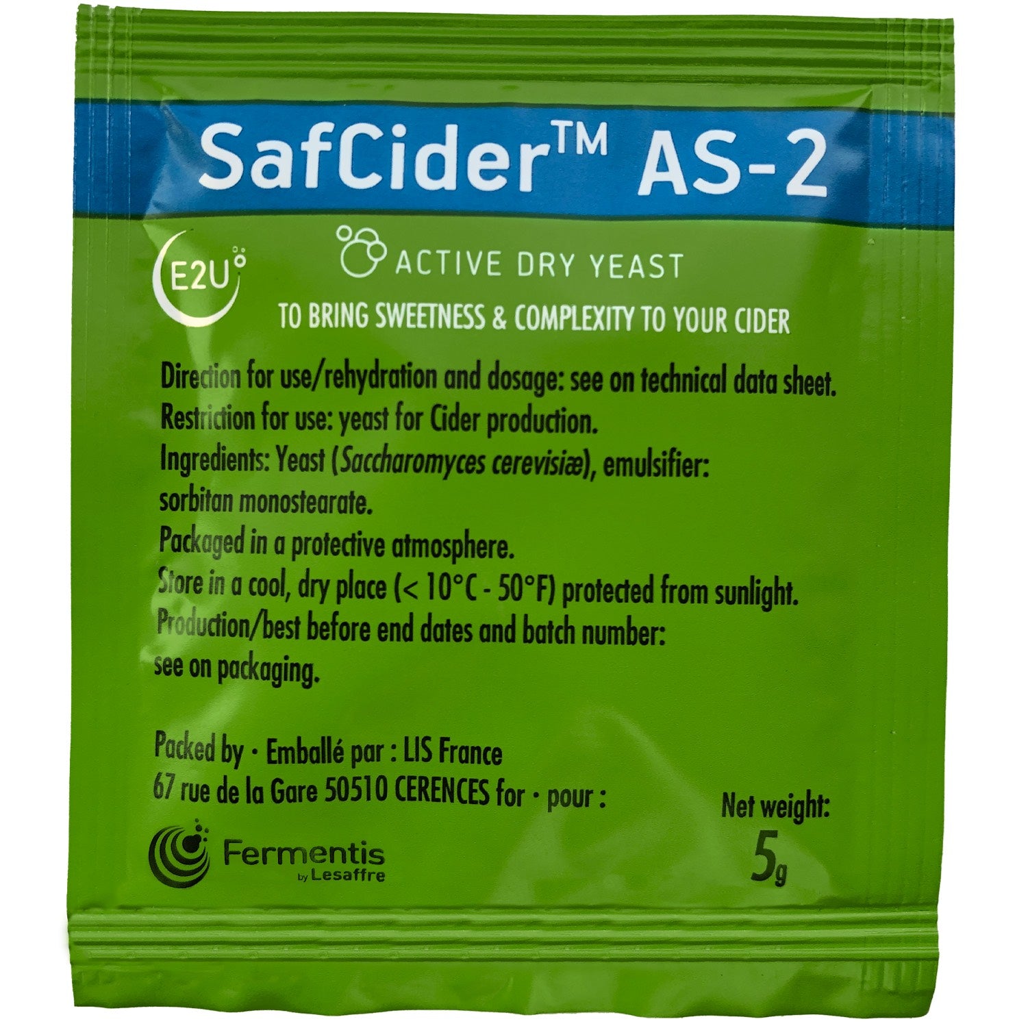 Safcider AS-2 - Dry Cider Yeast - 5 Grams